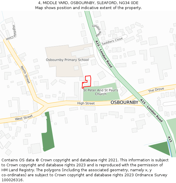 4, MIDDLE YARD, OSBOURNBY, SLEAFORD, NG34 0DE: Location map and indicative extent of plot