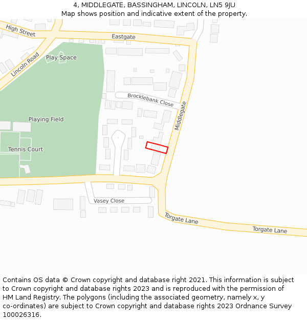 4, MIDDLEGATE, BASSINGHAM, LINCOLN, LN5 9JU: Location map and indicative extent of plot