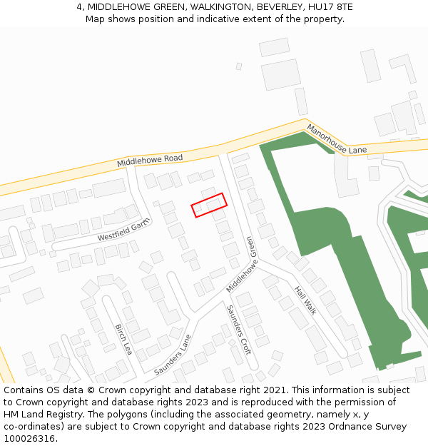 4, MIDDLEHOWE GREEN, WALKINGTON, BEVERLEY, HU17 8TE: Location map and indicative extent of plot