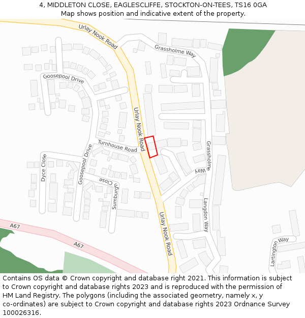 4, MIDDLETON CLOSE, EAGLESCLIFFE, STOCKTON-ON-TEES, TS16 0GA: Location map and indicative extent of plot