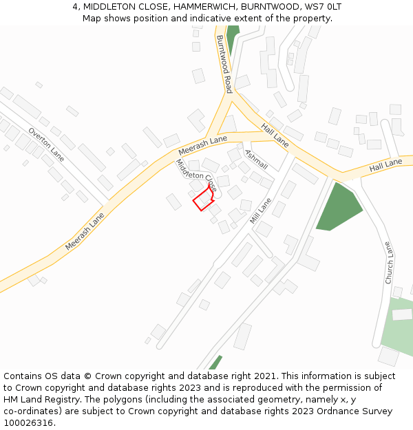 4, MIDDLETON CLOSE, HAMMERWICH, BURNTWOOD, WS7 0LT: Location map and indicative extent of plot