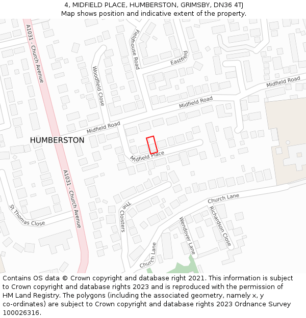 4, MIDFIELD PLACE, HUMBERSTON, GRIMSBY, DN36 4TJ: Location map and indicative extent of plot