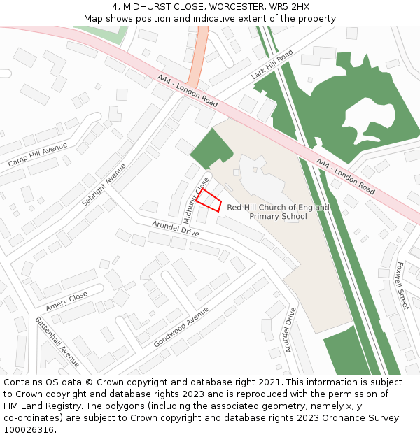 4, MIDHURST CLOSE, WORCESTER, WR5 2HX: Location map and indicative extent of plot