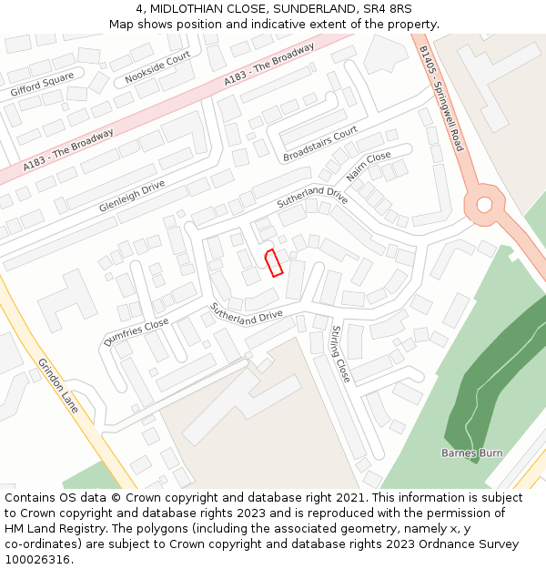 4, MIDLOTHIAN CLOSE, SUNDERLAND, SR4 8RS: Location map and indicative extent of plot