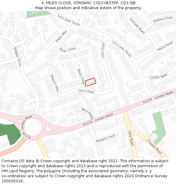 4, MILES CLOSE, STANWAY, COLCHESTER, CO3 0JB: Location map and indicative extent of plot