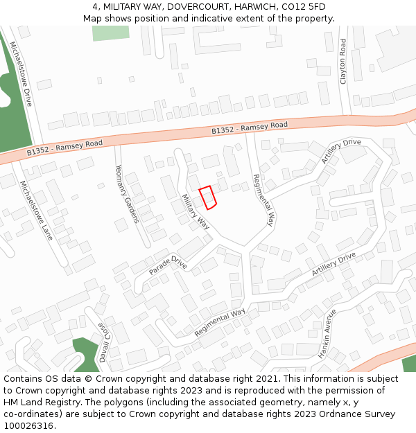 4, MILITARY WAY, DOVERCOURT, HARWICH, CO12 5FD: Location map and indicative extent of plot