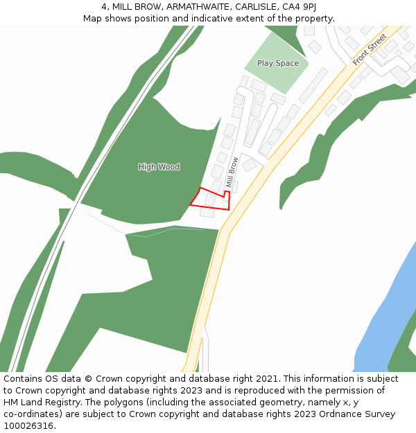 4, MILL BROW, ARMATHWAITE, CARLISLE, CA4 9PJ: Location map and indicative extent of plot