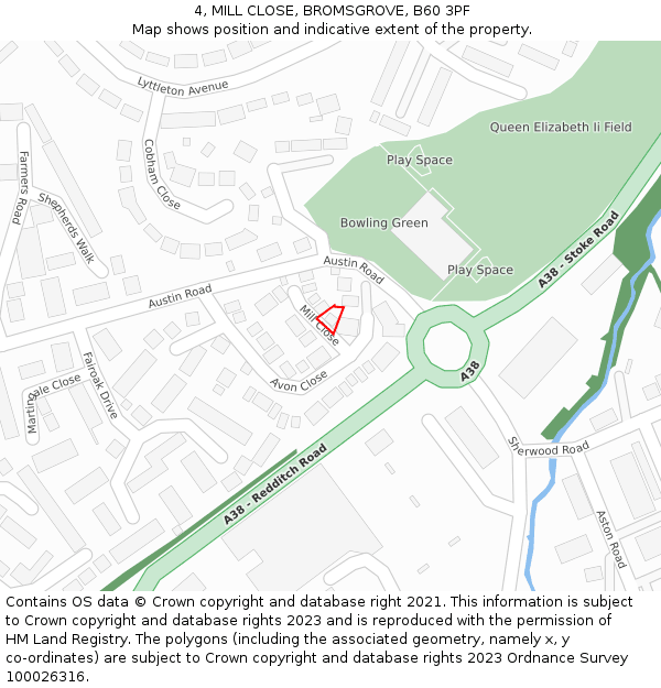 4, MILL CLOSE, BROMSGROVE, B60 3PF: Location map and indicative extent of plot