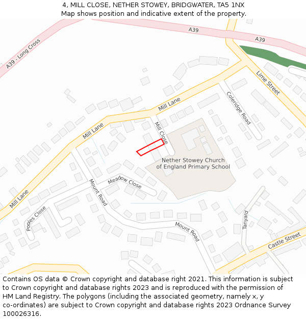 4, MILL CLOSE, NETHER STOWEY, BRIDGWATER, TA5 1NX: Location map and indicative extent of plot