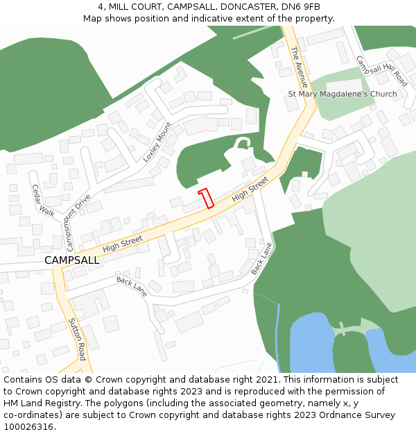 4, MILL COURT, CAMPSALL, DONCASTER, DN6 9FB: Location map and indicative extent of plot