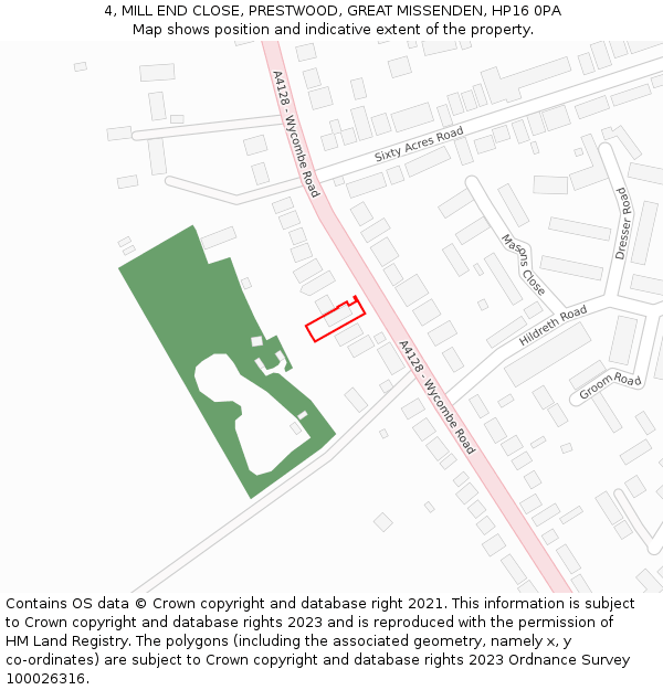 4, MILL END CLOSE, PRESTWOOD, GREAT MISSENDEN, HP16 0PA: Location map and indicative extent of plot