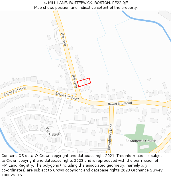 4, MILL LANE, BUTTERWICK, BOSTON, PE22 0JE: Location map and indicative extent of plot