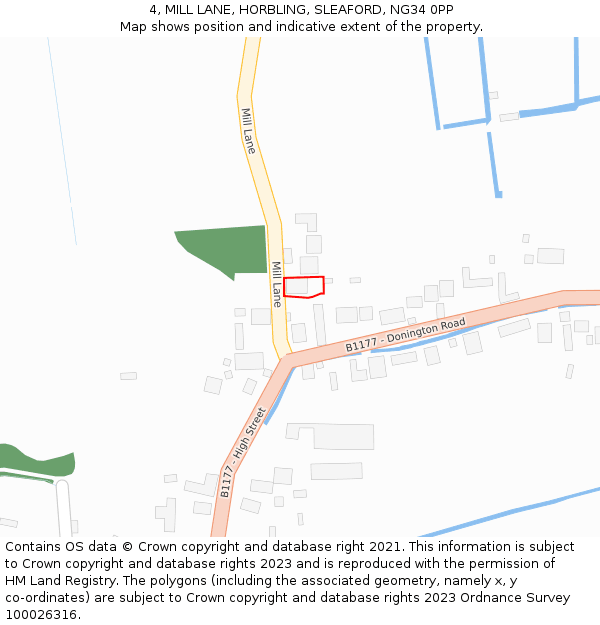 4, MILL LANE, HORBLING, SLEAFORD, NG34 0PP: Location map and indicative extent of plot