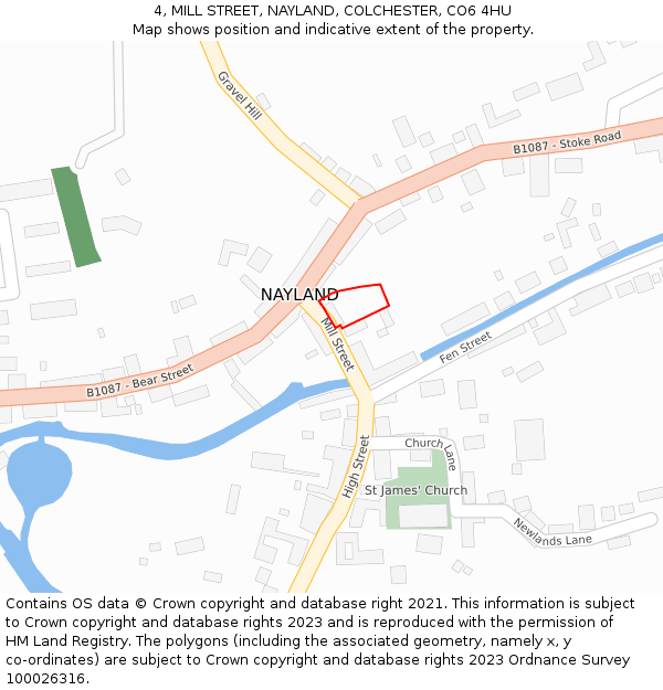 4, MILL STREET, NAYLAND, COLCHESTER, CO6 4HU: Location map and indicative extent of plot