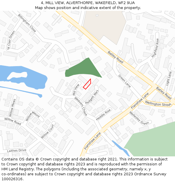 4, MILL VIEW, ALVERTHORPE, WAKEFIELD, WF2 9UA: Location map and indicative extent of plot