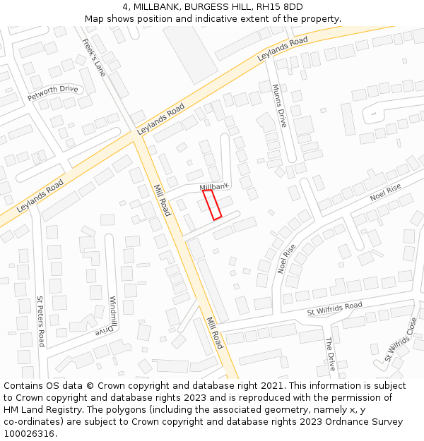 4, MILLBANK, BURGESS HILL, RH15 8DD: Location map and indicative extent of plot