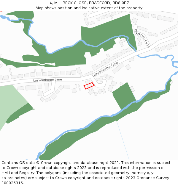 4, MILLBECK CLOSE, BRADFORD, BD8 0EZ: Location map and indicative extent of plot