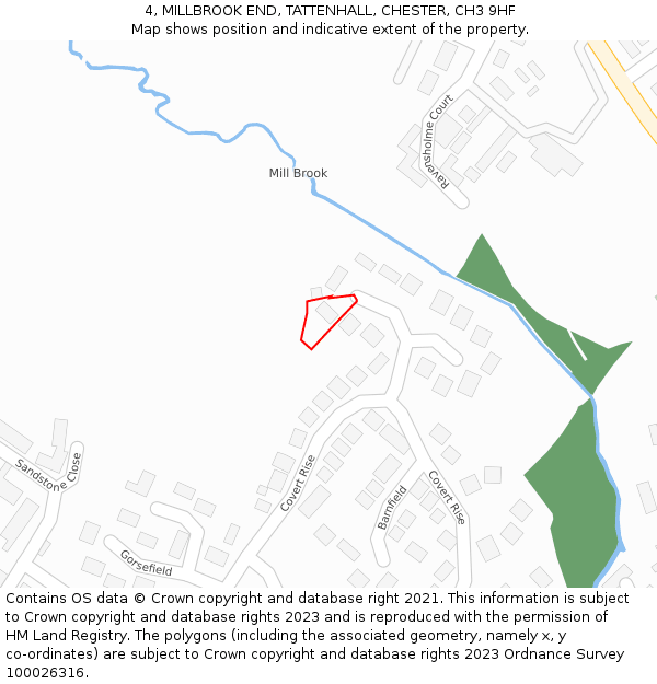 4, MILLBROOK END, TATTENHALL, CHESTER, CH3 9HF: Location map and indicative extent of plot