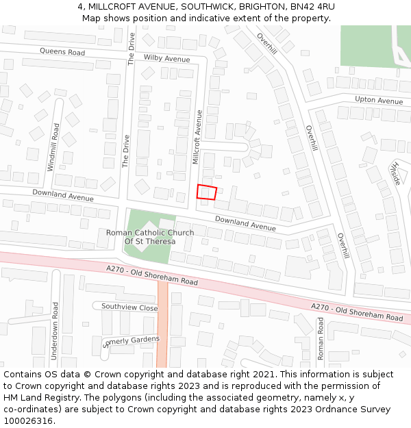 4, MILLCROFT AVENUE, SOUTHWICK, BRIGHTON, BN42 4RU: Location map and indicative extent of plot