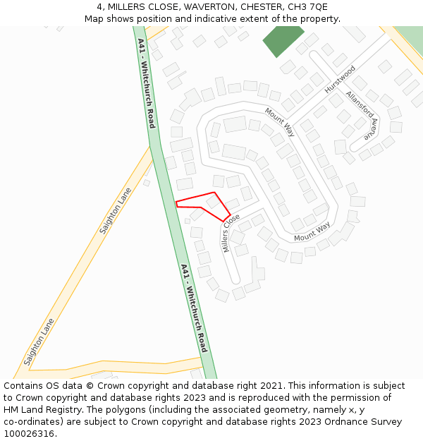 4, MILLERS CLOSE, WAVERTON, CHESTER, CH3 7QE: Location map and indicative extent of plot