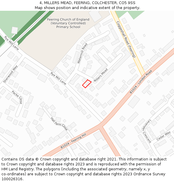 4, MILLERS MEAD, FEERING, COLCHESTER, CO5 9SS: Location map and indicative extent of plot