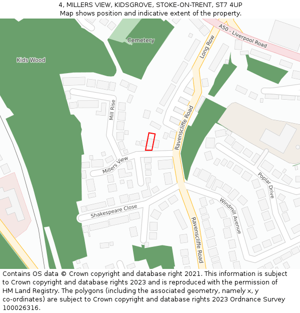 4, MILLERS VIEW, KIDSGROVE, STOKE-ON-TRENT, ST7 4UP: Location map and indicative extent of plot
