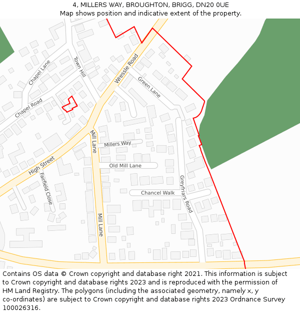 4, MILLERS WAY, BROUGHTON, BRIGG, DN20 0UE: Location map and indicative extent of plot