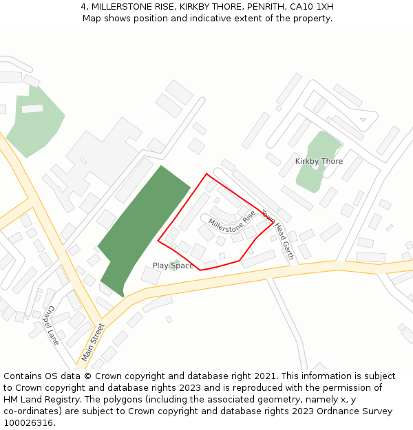 4, MILLERSTONE RISE, KIRKBY THORE, PENRITH, CA10 1XH: Location map and indicative extent of plot