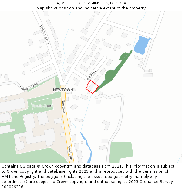 4, MILLFIELD, BEAMINSTER, DT8 3EX: Location map and indicative extent of plot