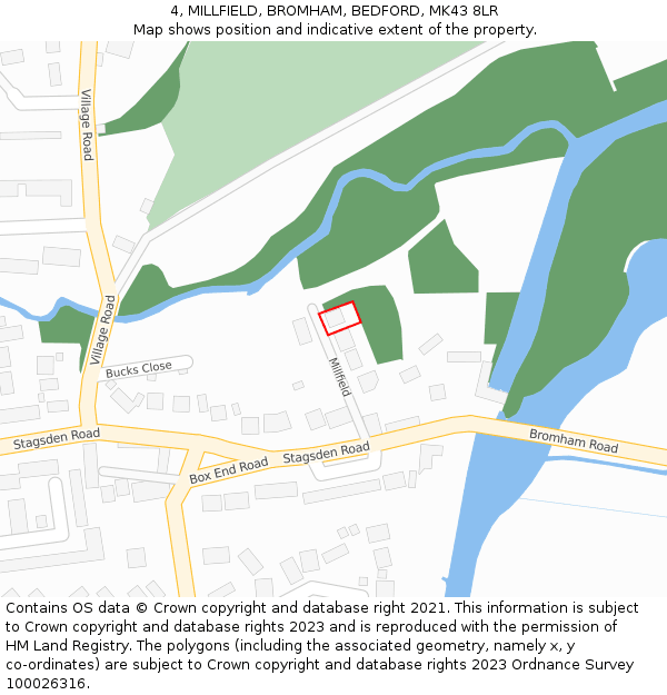 4, MILLFIELD, BROMHAM, BEDFORD, MK43 8LR: Location map and indicative extent of plot