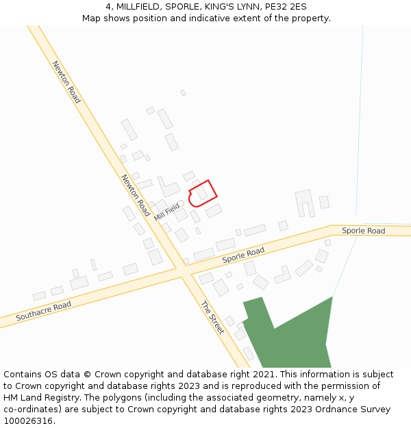 4, MILLFIELD, SPORLE, KING'S LYNN, PE32 2ES: Location map and indicative extent of plot