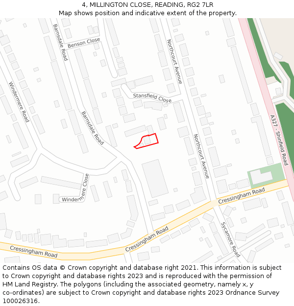 4, MILLINGTON CLOSE, READING, RG2 7LR: Location map and indicative extent of plot