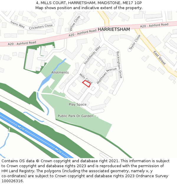 4, MILLS COURT, HARRIETSHAM, MAIDSTONE, ME17 1GP: Location map and indicative extent of plot