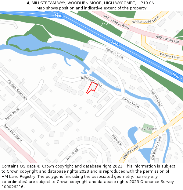 4, MILLSTREAM WAY, WOOBURN MOOR, HIGH WYCOMBE, HP10 0NL: Location map and indicative extent of plot