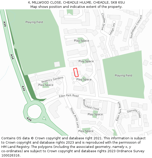 4, MILLWOOD CLOSE, CHEADLE HULME, CHEADLE, SK8 6SU: Location map and indicative extent of plot