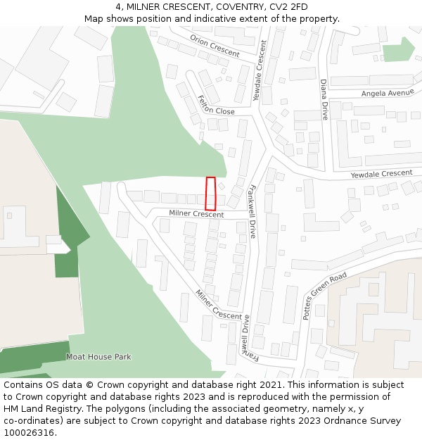 4, MILNER CRESCENT, COVENTRY, CV2 2FD: Location map and indicative extent of plot