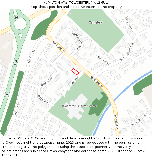 4, MILTON WAY, TOWCESTER, NN12 6UW: Location map and indicative extent of plot