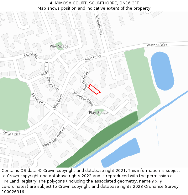 4, MIMOSA COURT, SCUNTHORPE, DN16 3FT: Location map and indicative extent of plot
