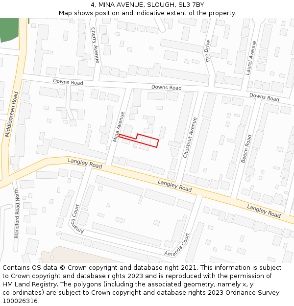 4, MINA AVENUE, SLOUGH, SL3 7BY: Location map and indicative extent of plot