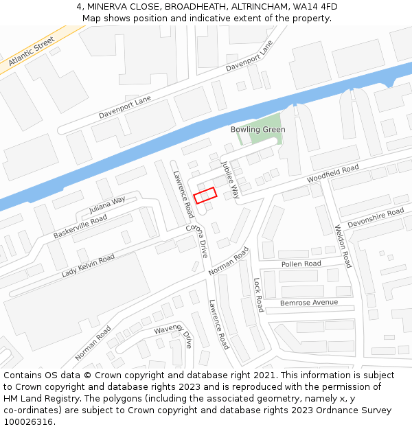 4, MINERVA CLOSE, BROADHEATH, ALTRINCHAM, WA14 4FD: Location map and indicative extent of plot