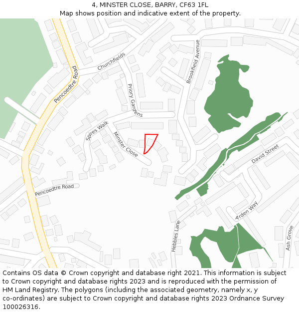 4, MINSTER CLOSE, BARRY, CF63 1FL: Location map and indicative extent of plot