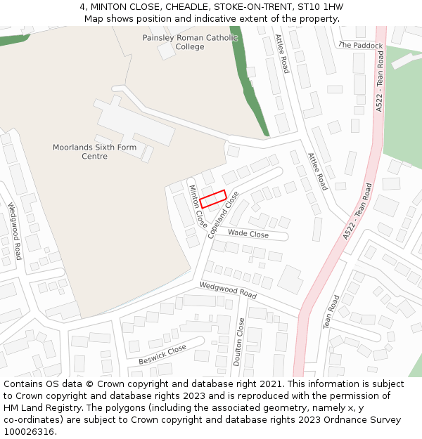 4, MINTON CLOSE, CHEADLE, STOKE-ON-TRENT, ST10 1HW: Location map and indicative extent of plot