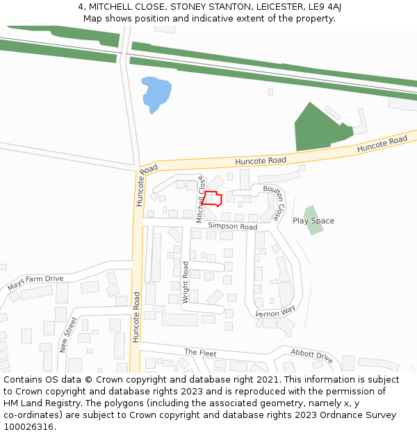 4, MITCHELL CLOSE, STONEY STANTON, LEICESTER, LE9 4AJ: Location map and indicative extent of plot