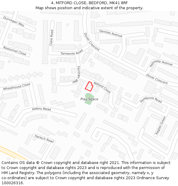 4, MITFORD CLOSE, BEDFORD, MK41 8RF: Location map and indicative extent of plot