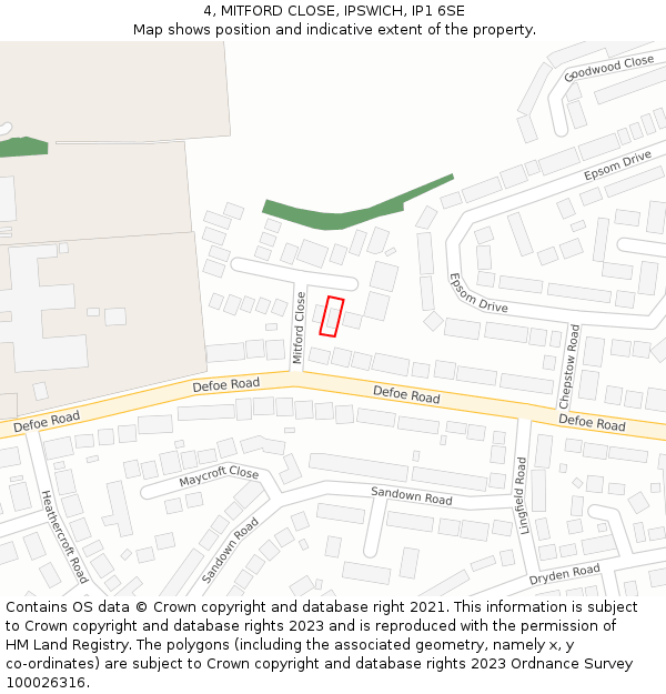 4, MITFORD CLOSE, IPSWICH, IP1 6SE: Location map and indicative extent of plot