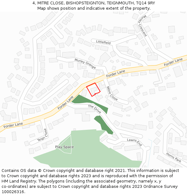 4, MITRE CLOSE, BISHOPSTEIGNTON, TEIGNMOUTH, TQ14 9RY: Location map and indicative extent of plot