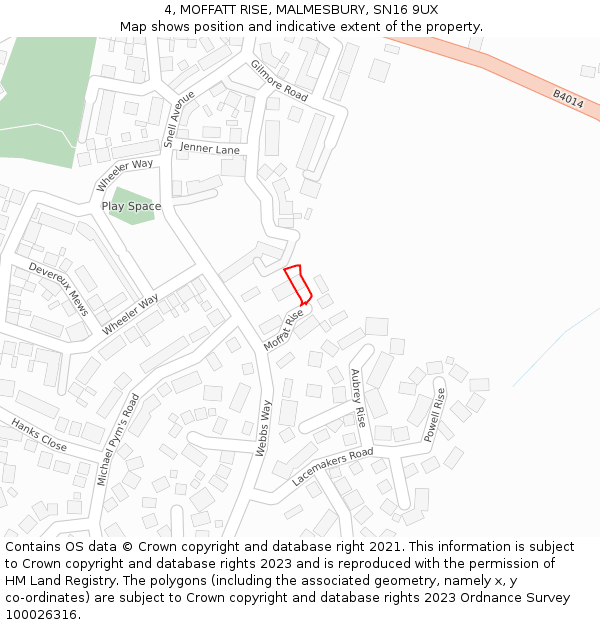 4, MOFFATT RISE, MALMESBURY, SN16 9UX: Location map and indicative extent of plot