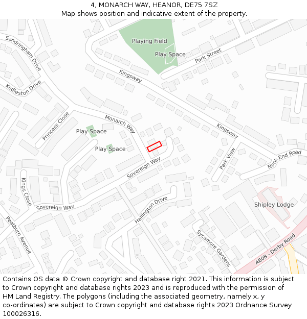 4, MONARCH WAY, HEANOR, DE75 7SZ: Location map and indicative extent of plot