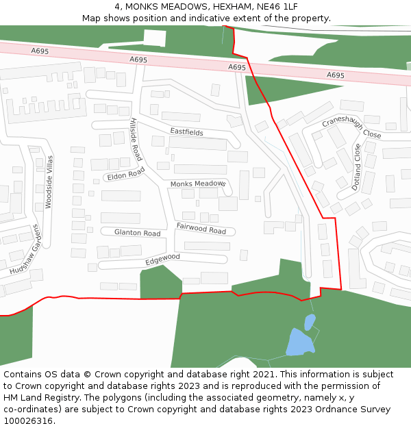 4, MONKS MEADOWS, HEXHAM, NE46 1LF: Location map and indicative extent of plot