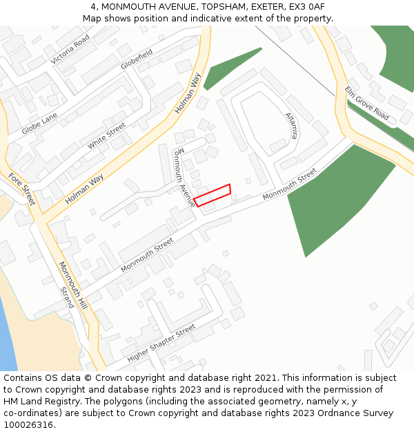 4, MONMOUTH AVENUE, TOPSHAM, EXETER, EX3 0AF: Location map and indicative extent of plot